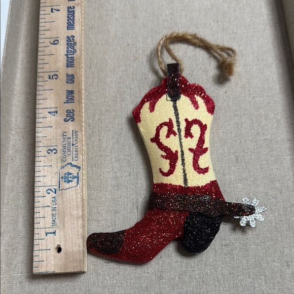 Glitter Cowboy boot Red/Cream Holiday Ornament cute western bling for Christmas - Picture 3 of 3